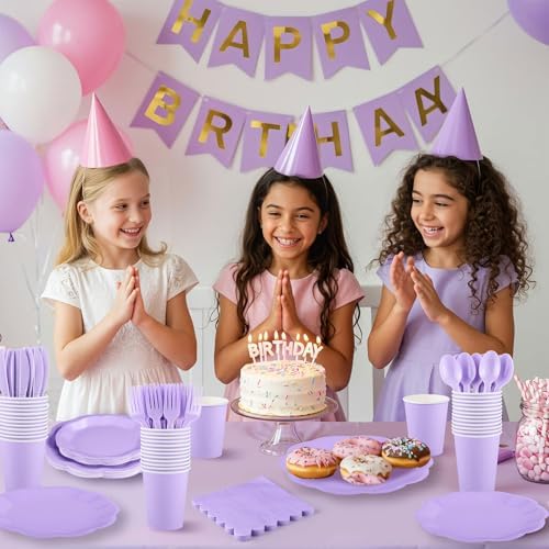 350 Pcs Lavender Plates and Napkins Serve 50, Light Purple Party Supplies