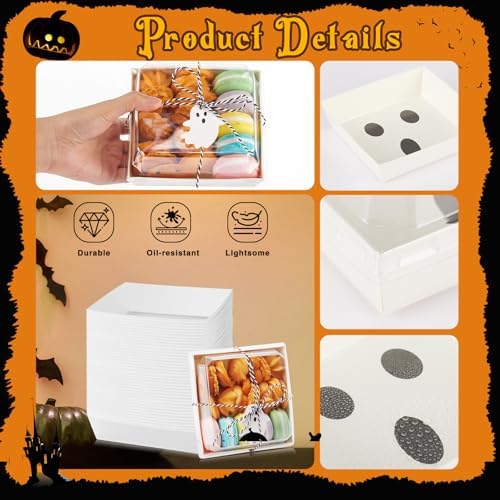 Yaomiao 50 Pcs Halloween Ghost Charcuterie Boxes, Clear Lids Paper