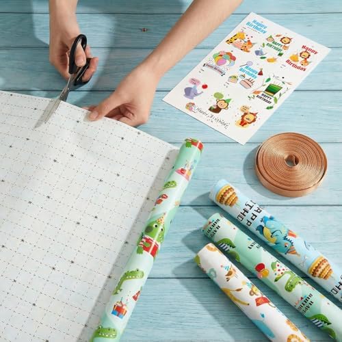 Bafeil Dinosaur Wrapping Paper Birthday Boy, 3 Rolls Cute Dino