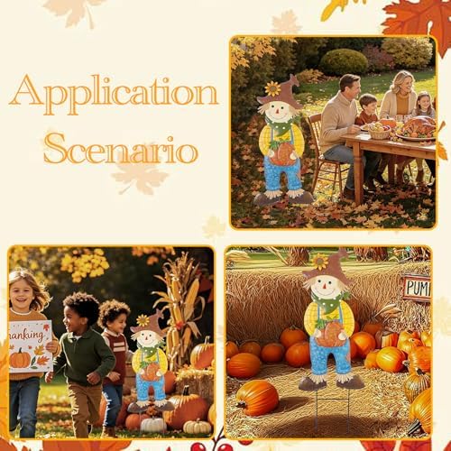 BRIGHTDECK Outdoor Fall Scarecrow Metal Stakes Decorations Autumn Yard Sign