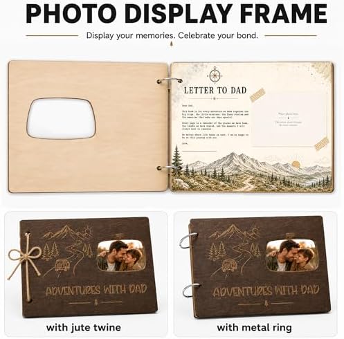 Adventure Scrapbook With Wooden Cover For Dad, Father’s Day Photo Album, Fathers Day Scrapbook, Personalized Fathers Day Book, Fathers Day Gift From Kids Son Daughter Wife