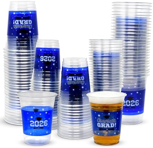 Gift Boutique Class of 2026 Graduation Plastic Cups 100 Pack Blue 16 oz Disposable Drink Cups for Grad Party Supplies Beverages Events Celebration Tableware Decorations