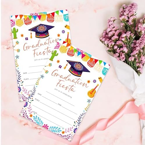 4x6 2026 Graduation Fiesta Invitations (20 Cards + 20 Envelopes) - Mexican Fiesta Grad Party Invites.(016)