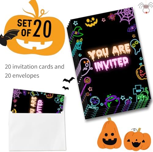Dumyum 20 Halloween Birthday Invitations with Envelopes