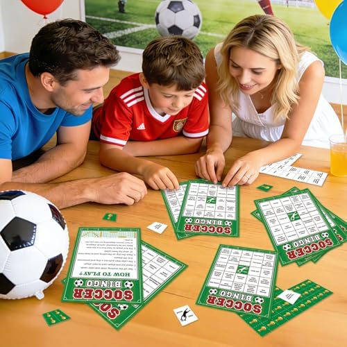 World Cup Bingo Game for 24 Unique Soccer Bingo Cards with 12 Markers & Calling Card, World Cup Party Supplies, Soccer Themed Birthday Party Games,Watch Party Favor