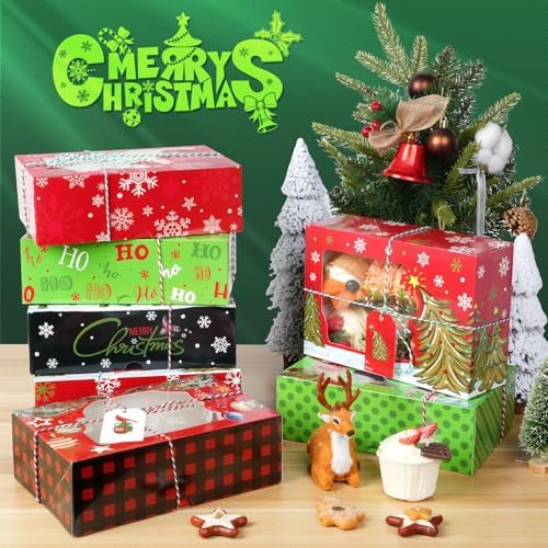 24set Christmas Cookie Boxes 8.7"x 6"x 2.7" Bakery Treat Box With Window