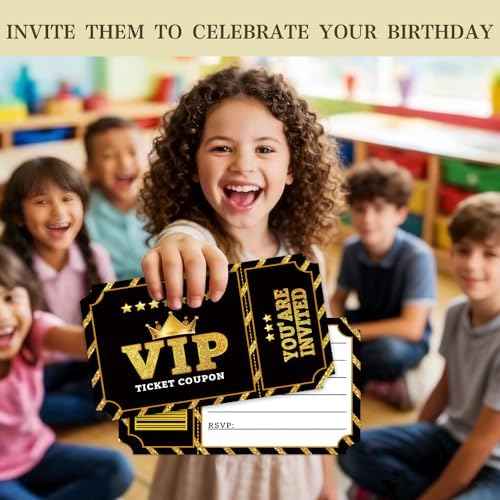 Birthday Party Invitations, VIP Neon Birthday Party Invitations for Boys & Girls, 20 Invitation Cards with Envelopes, Birthday Party Decorations (Black)