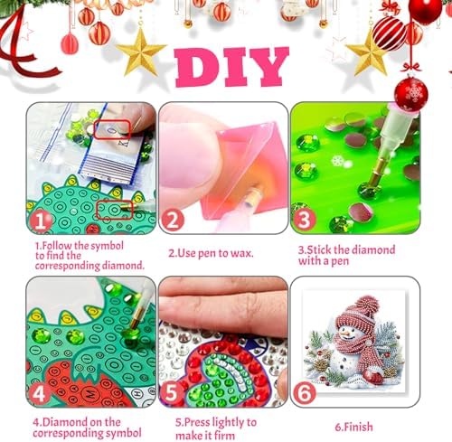 YOKUSHI 12 PCS Diamond Art Painting Christmas Greeting Cards with Envelopes, Snowman Craft DIY Card Making Kits for Adults Gifts (White)