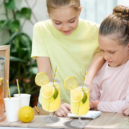 7.75" Yellow White Striped Paper Drinking Straws, Lemonade Straws 100 ct
