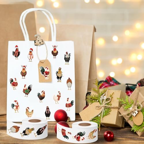 Eartim Christmas Chicken Sticker Rolls Cartoon Santa Hat Rooster Stickers