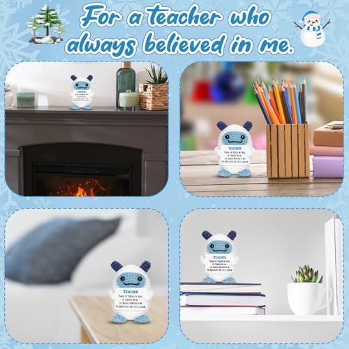 Thank You Teacher Gift – Christmas Stocking Stuffer Handmade Mini Bigfeet Crochet with Heartfelt Card – Cute Desk Decor for Teacher Appreciation, End of Year, Retirement