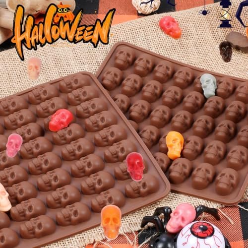 Skull Silicone Molds, Halloween Gummy Chocolate Molds 2 Pcs Mini Skull Mold