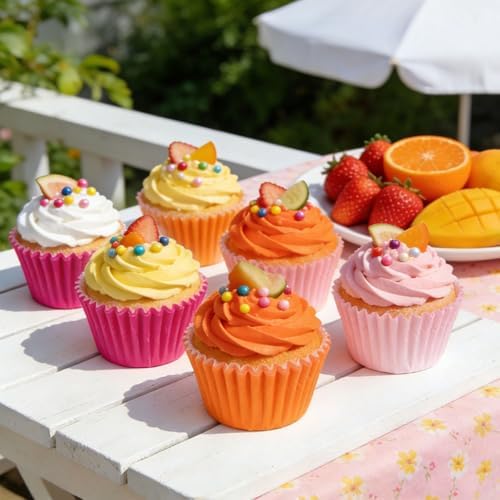 Whaline 300Pcs Orange Pink Cupcake Liners Paper Baking Cups Summer Standard Muffin Cupcake Wrappers for Party Supplies Table Decor