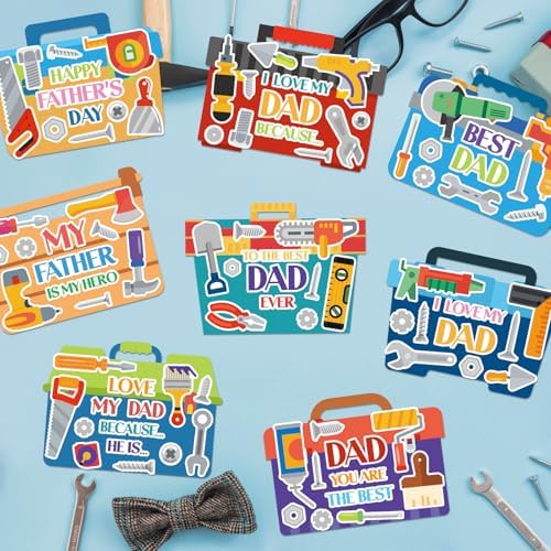 24Pcs Father's Day Card Crafts for Kids, DIY Cardboard Tool Box Cards Making Kit, Make Your Own Tool Box Greeting Cards for Father's Day Dad Birthday Dad Cards Classroom Activities Home Supply