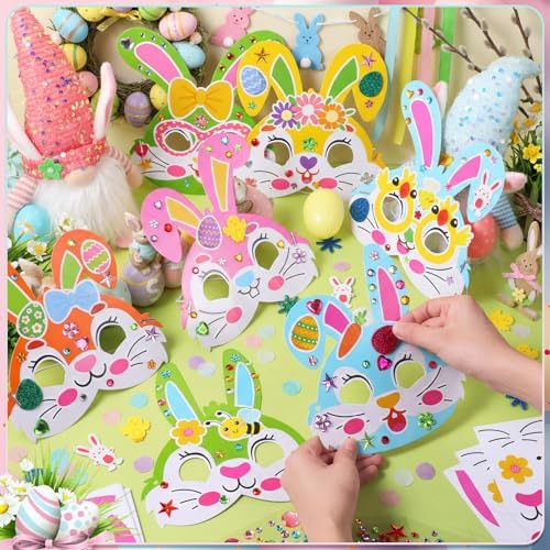 Funrous 48 Sets Crafts Kit Paper Crafts DIY Make Your Own Hanging Ornaments with Pompoms Diamond Stickers for Holiday Classroom Activities Party Favors, Easter Mask