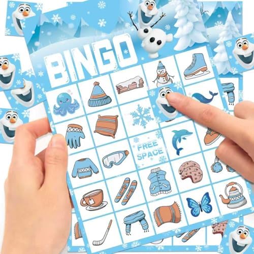 Snowman Christmas Bingo Game for 24 Players & Teams - Large Group Family Holiday Party Game, Kids Activities, Crafts, Party Favors and Gift