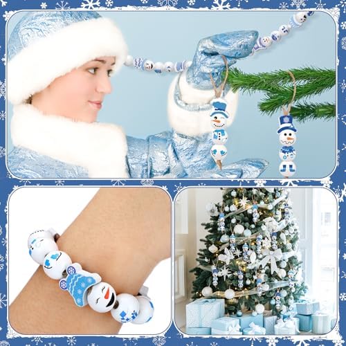 Cinnvoice 240 Pcs Holiday Wood Beads with Twine,Snowman