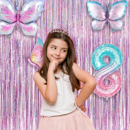 Pink Tinsel Curtain Party Backdrop - GREATRIL Foil Fringe Curtain Lilac Pink Party Streamers for Princess Theme Party Decorations - 2 Packs