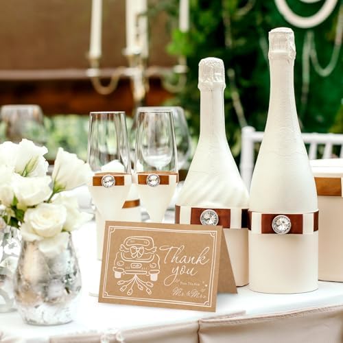 Whaline 24 Pack Wedding Kraft Thank You Cards The New Mr & Mrs Car Cake Thank You Blank Note Card Greeting Cards with Envelope Sticker for Bridal Shower