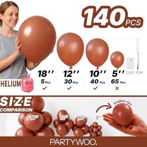 PartyWoo Dark Brown Balloons 140pcs Boho Neutral Coffee Tan Different Sizes