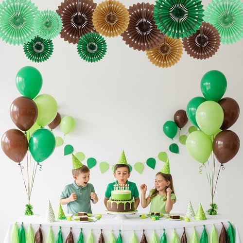BEISHIDA Honeycomb Round Paper Fans Green Brown Hanging Party Decoration