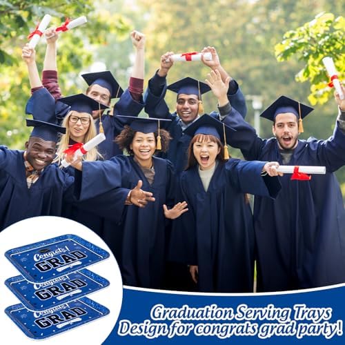 JarThenaAMCS 3Pcs Graduation Serving Trays Reusable Melamine Platter Blue Congrats 2026 Grad Diploma Bachelor's Hat Serving Dishes for Graduate Party Sharing Snacks Fruits Dessert