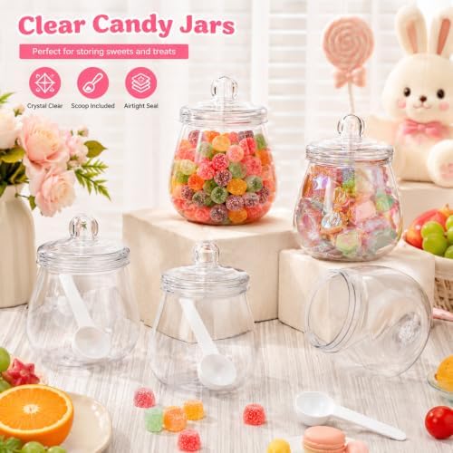 6 Pcs 16 Oz Clear Plastic Candy Jars with Lids & Spoons