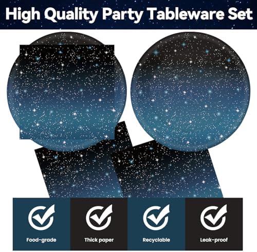 50Pcs Space Plates and Napkins Party Supplies, Disposable Galaxy Starry Night Theme Plates Napkins Star Tableware Set for Outer Space Birthday Party Decorations (Galaxy)