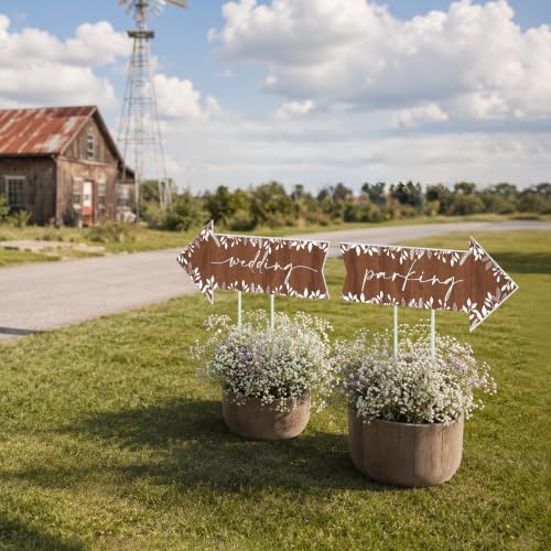 8 Pcs 17 × 8.5" Wedding This Way Directional Parking Signs Road with Stakes Large Double Sided Direction Printed Ceremony Reception Lawn Yard Arrow Sign Exquisite Plastic Rainproof (Rustic)