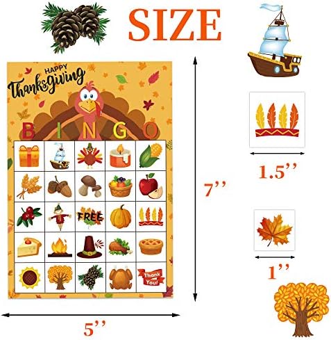 Thanksgiving Games for Kids, Fall Thanksgiving Bingo Cards Game 24 Players