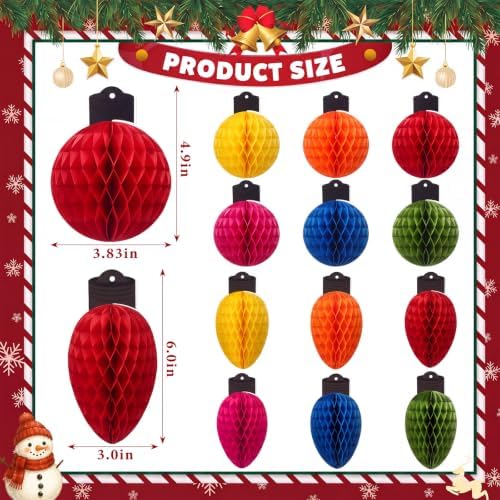 Gueevin 30pcs Christmas Party Decorations Honeycomb Hanging, 3D Tissue Paper Ball Light Bulb Hanging Ornaments, Colorful Holiday Lanterns for Christmas Tree, Table Centerpieces, Ceiling, Window Decor