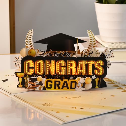 VIVIKEN Graduation Cards, Musical Pop Up Congrats Grad 2026 Card with Light