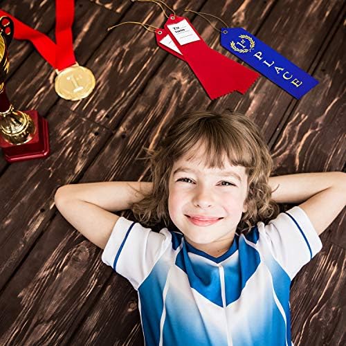 Outus 150 Pieces Award Ribbons 1st, 2nd, 3rd Place Flat Carded Set First Place Prizes with Event Card and Rope for Competition, Sports Event, School, Contests, Blue Red White