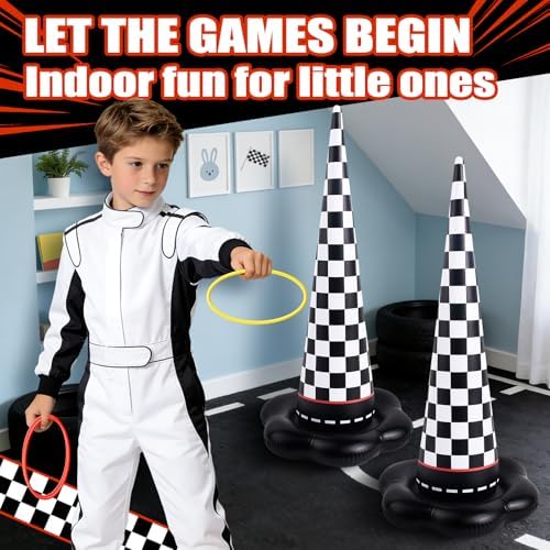 5 Pack Inflatable Race Car Ring Toss Game, Birthday Party Games for Kids