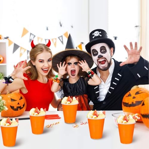 Vumdua Orange Plastic Cups Disposable Cups, 12 oz Halloween Party Cups for Halloween, Birthday, Fall, Thanksgiving Party Supplies, Pack of 40
