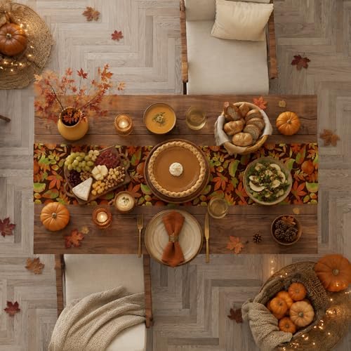 Fall Decor - Autumn Leaves Table Runner | Fall Decorations for Home Indoor Outdoor | Thanksgiving Friendsgiving Table Centerpieces Backdrop for Kitchen Dining Room Office