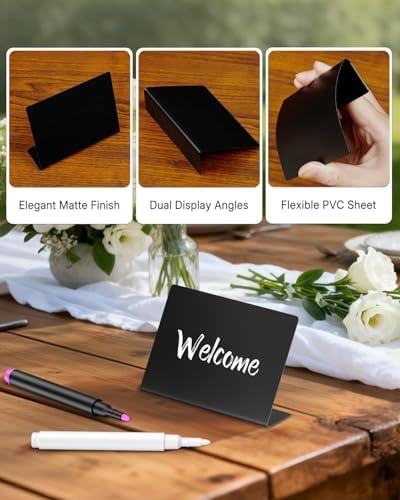 Uniclife 20 Pack Mini Chalkboard Signs for Food, Small Chalkboard Signs with Chalk Markers, Reusable Matte PVC Food Signs Food Labels for Party Buffet Wedding, Blackboard Place Cards Table Signs