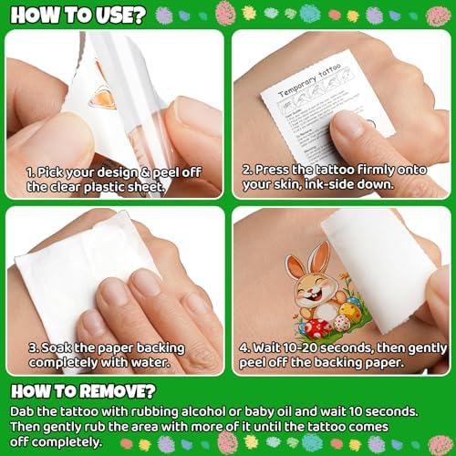JCFIRE Easter Basket Stuffers, Temporary Tattoos for Kids, Spring Egg Fillers, Cute Bunny Stickers, Easter Party Favors Toys Toddler Teens Boys