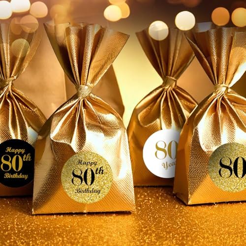 Happy 80th Birthday Kisses Stickers, (Set of 324) Chocolate Drops Labels for 80 Birthday, Party Favors Decor for Kisses. Made in USA, 9 Designs (36 Stickers of Each)
