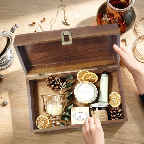 Wooden Keepsake Box with Hinged Lid – 13.78″ Large Memory Storage Organizer for Photos, Letters, Jewelry & Time Capsules, Rustic Home Decor Gift Box