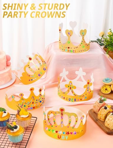 Gold Paper Crowns, Diy Birthday King Crowns Craft to Decorate, Paper Prince Princess Crown Hats for School Classroom