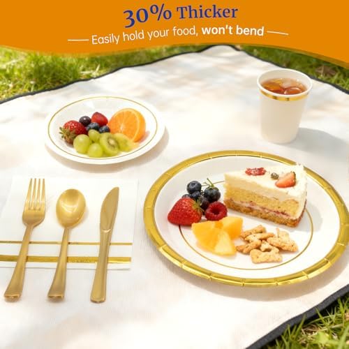 AIRE Gold White Paper Plates Set, 350PCS Disposable Tableware for 50