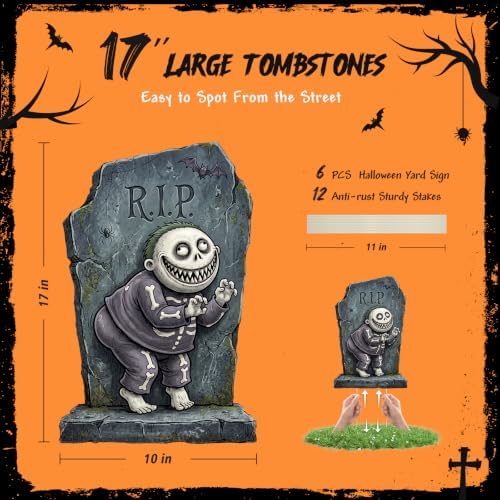 KLYRO 17 Inch Halloween Tombstones Outdoor Yard signs Graveyard Decorations