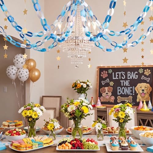 Lincia 600 Sheet Paper Chain Garland Strips, Blue Gradient