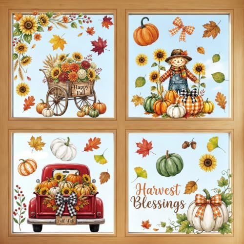 Fall Window Clings Decor Autumn Harvest Thanksgiving Decorations Stickers