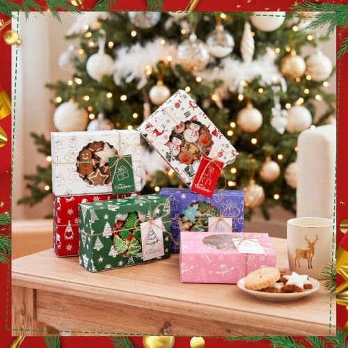 Motipuns 24 Set Christmas Cookie Boxes with Window Gift Boxes,Mixed