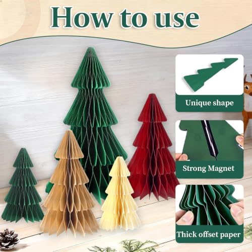 Paper Christmas Tree Honeycomb Centerpieces 8Pcs