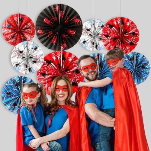 Outus 9 Pcs Spider Paper Fans Themed Birthday Party Hanging Decor