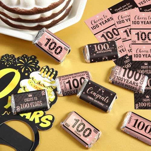 Tenare 90 Pcs 100th Birthday Candy Wrappers, Pink Stickers
