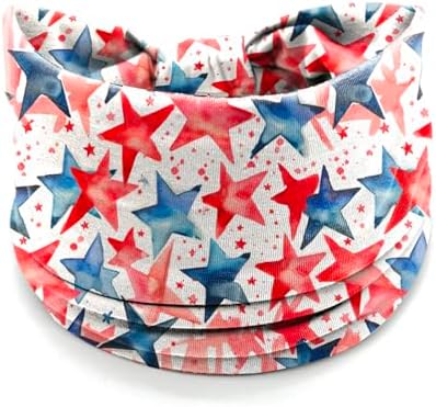 winthrop 4 Pack July 4th Patriotic Headbands for Women - Red White Blue Star Print Wide Bandana, Breathable Stretchy Non-Slip Hair Accessories for Yoga Running Party Celebrations